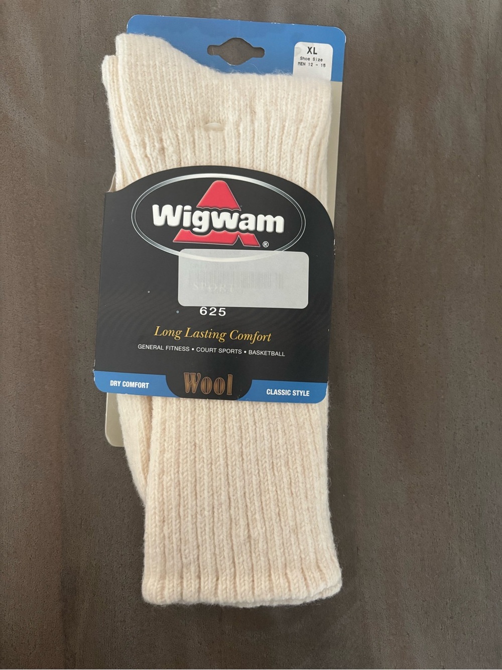 Vtg Wigwam Men’s Wool Belnd Crew Socks - Cream - Long Lasting Comfort XL 12-15